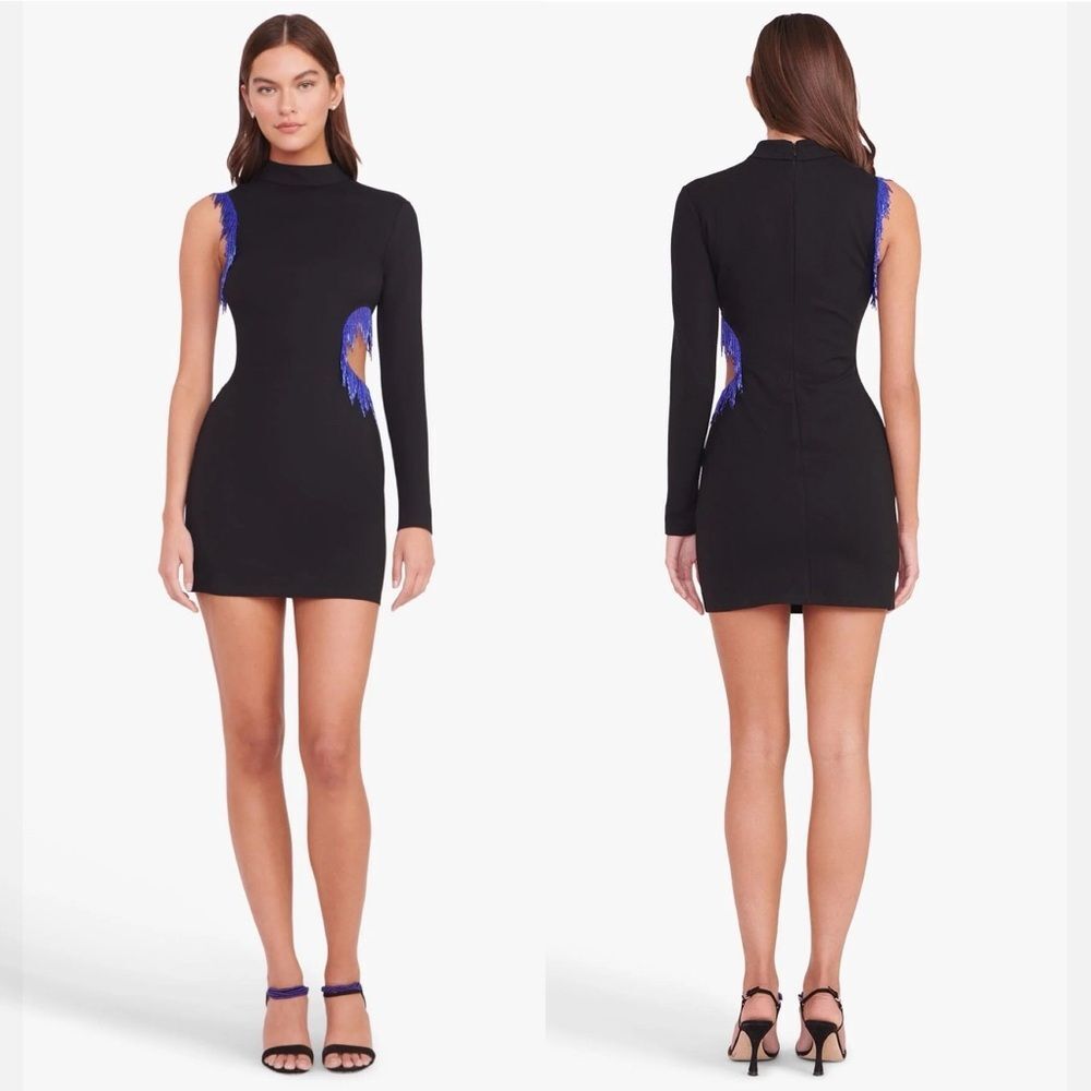 STAUD Kirsten Beaded Mini Dress in Black, NWT, Size S